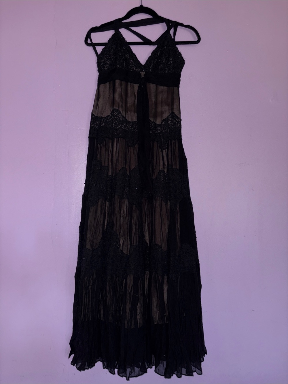 Susana Monaco Black evening Sheer Lace Maxi Dress